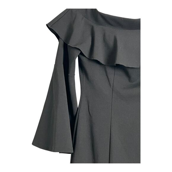 AQUA Ruffled Off Shoulder Sheath Mini Dress Black Women's Size M Formal Classy - Picture 3 of 7